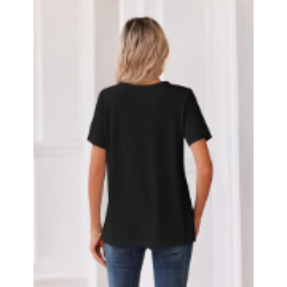 Polyester Spandex Short Sleeve Henley Neck Blouse Casual Dressy Top - Picture 6 of 7